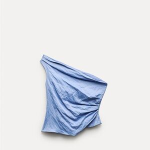 Zara ZW Collection One Shoulder Draped Top – Sky Blue – Size M